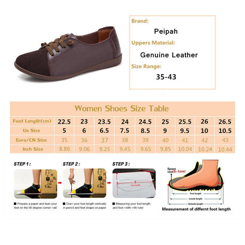 PEIPAH 2023 Genuine Leather Shoes Woman Spring Ladies Shoes Slip On Ballet Flats Sneakers Women Oxford Shoes Plus Size Moccains