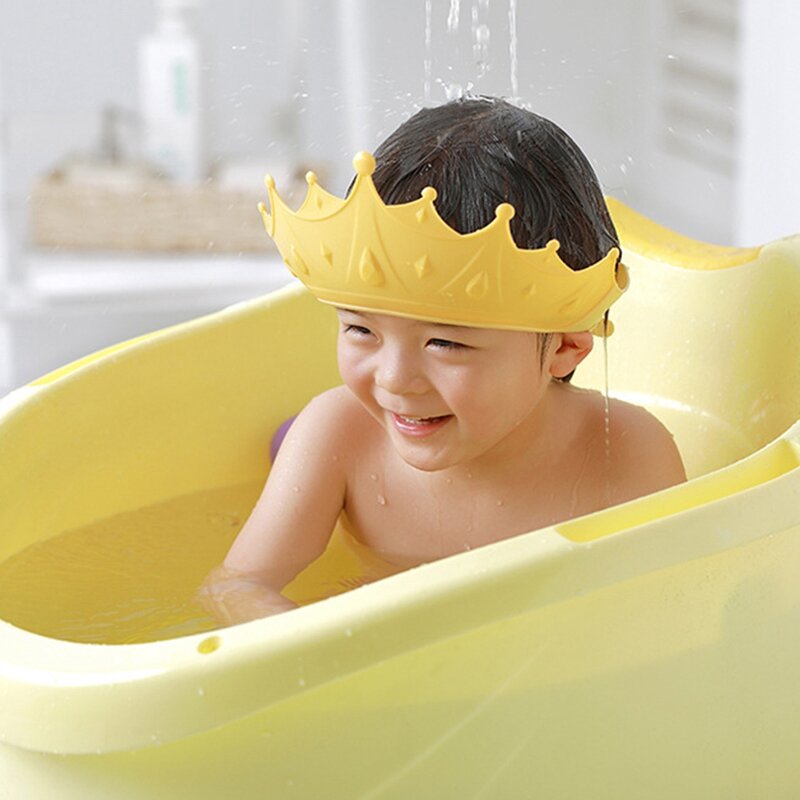 Tampão do chuveiro do bebê coroa forma ajustável lavagem de cabelo chapéu para recém-nascidos proteção de orelha seguro crianças shampoo escudo banho proteger boné