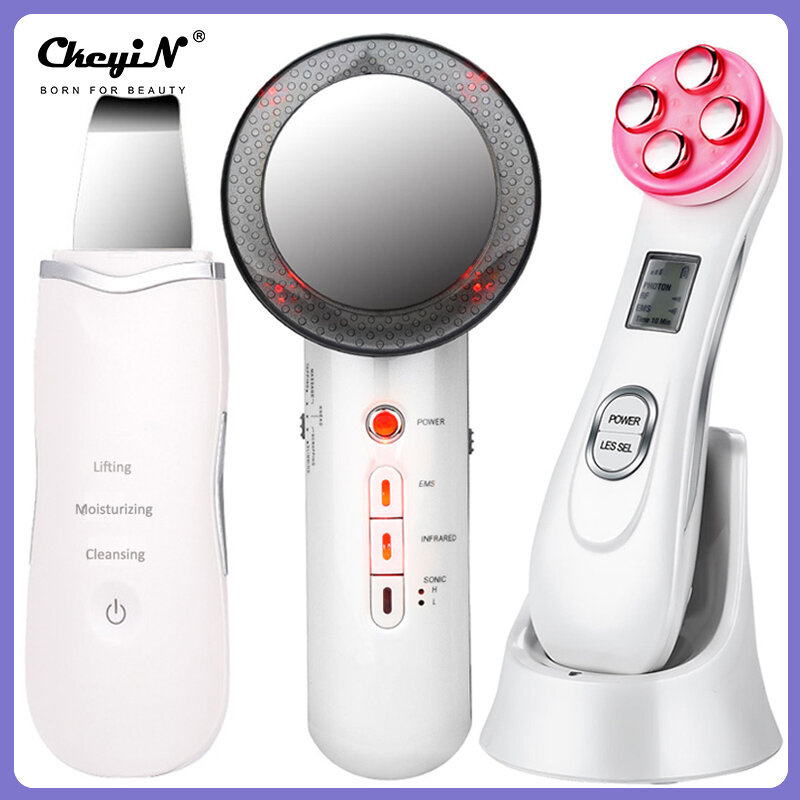 EMS Mesotherapy RF Radio Frequency Facial Beauty + Ultrasoic Skin Scrubber Deep Face Cleaning + Infrared Body Slimming Massager