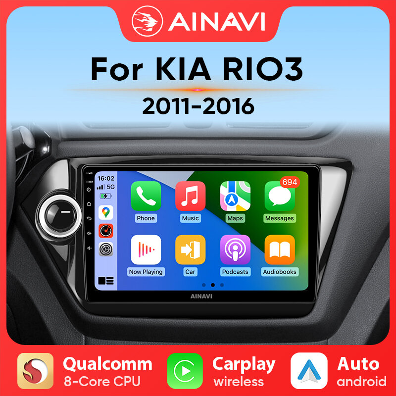 Автомобильный радиоприемник Ainavi, мультимедийный плеер для KIA RIO 3 2010-2016, Carplay, Android, Авторадио, 4G, навигация, GPS, RDS, DSP, 48EQ, 2 din