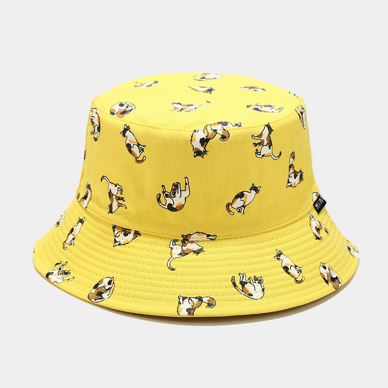 2022 algodão dos desenhos animados gato balde chapéu dupla face pescador chapéu de viagem ao ar livre chapéu de sol