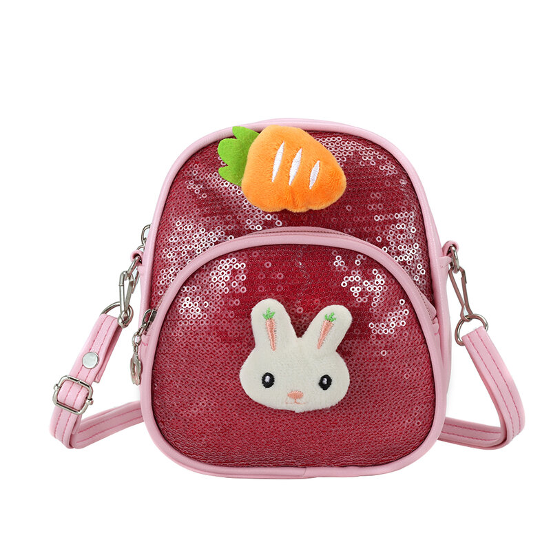 Mochila escolar con diseño de zanahoria y conejo para niños, morral escolar con lentejuelas, bolsas cruzadas de hombro, mochila escolar para guardería
