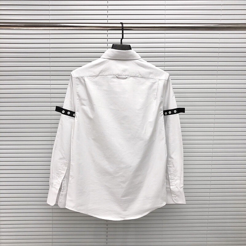Рубашка TB THOM мужская с отложным воротником, модная Роскошная брендовая приталенная блуза с длинным рукавом, Повседневная белая рубашка из ткани Оксфорд, в черную полоску