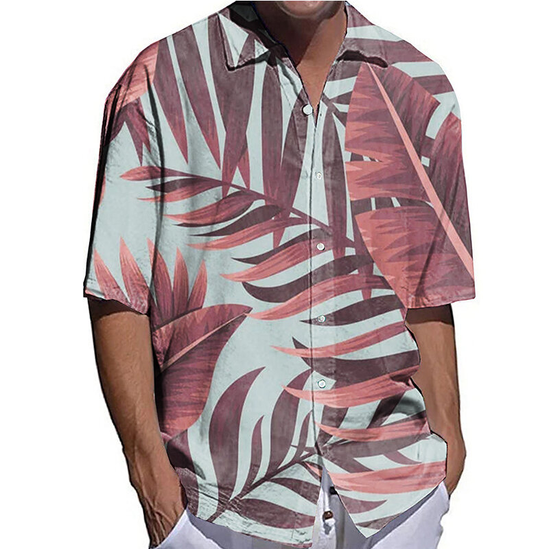Letnie męskie koszule ponadgabarytowa koszula na co dzień nadruk liści pół rękawa topy męskie ubrania hawajskie szybkie suche kardigan bluzki High-End