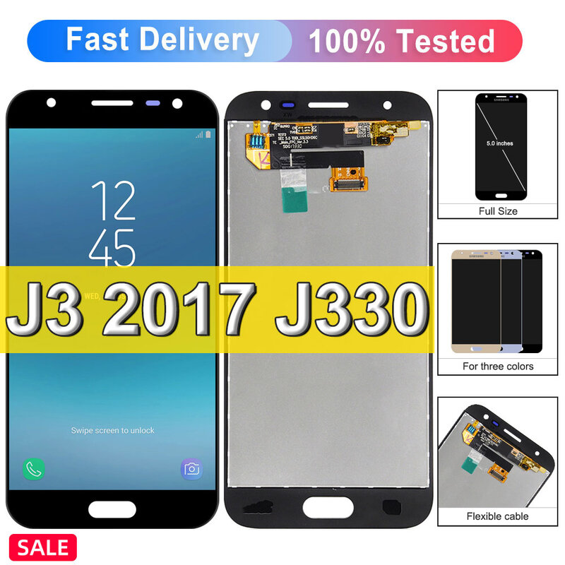 5.0 "Asli untuk Samsung J3 2017 Display Layar Sentuh Digitizer Assembly Pengganti untuk Samsung J3 LCD J330 J3 Pro J330FN LCD