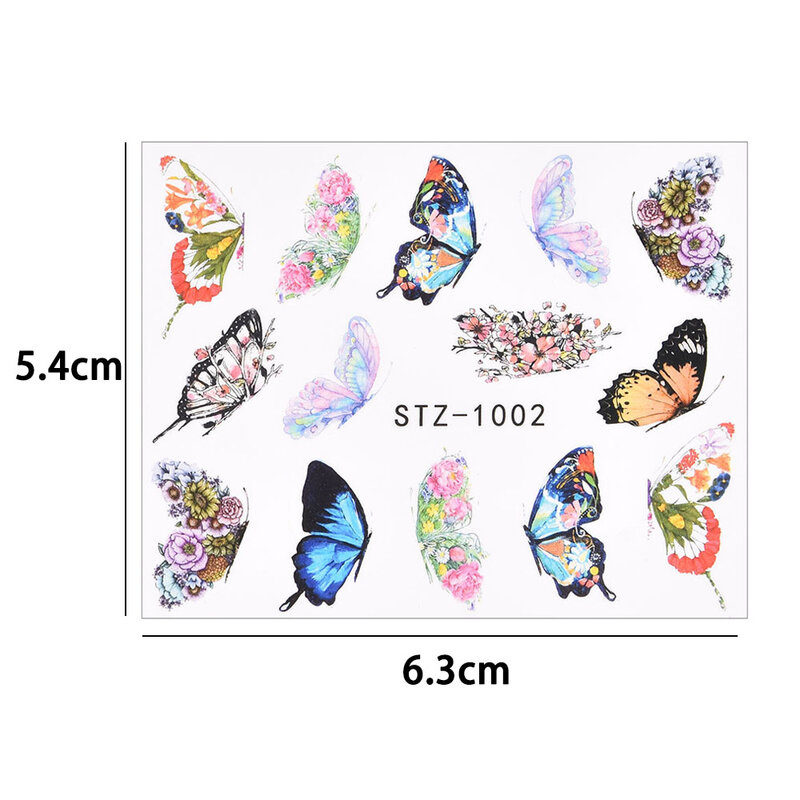 3D Blue Watercolor Butterfly Sticker Decals Flowers Tattoo Sliders Wraps Manicure Summer Theme Nail Art Decoration Wholesale