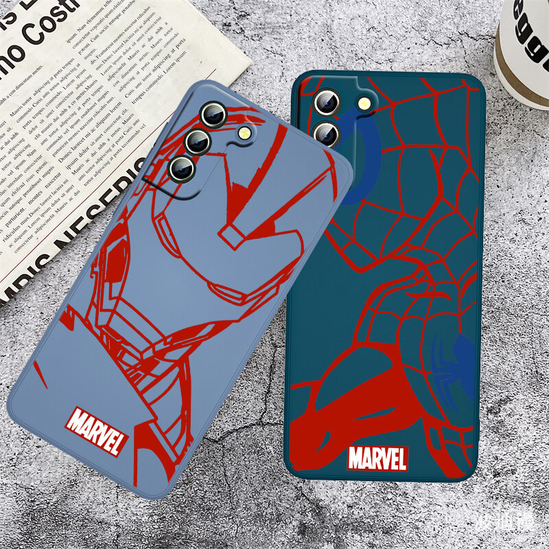 Casing Marvel Spider Iron Man Avengers untuk Samsung Galaxy S22 S21 S20 S10 Note20 10 Ultra Plus Pro FE Lite Sampul Ponsel Tali Cair