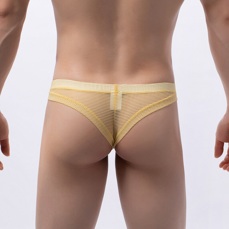 Slip transparent pour hommes, string, poche, string, Sexy, taille basse, sous-vêtements porno, culotte à dos nu