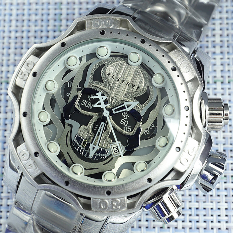 Undefeated Skeleton Skull ขนาดใหญ่นาฬิกาข้อมือสำหรับผู้ชายหรูหราทองนาฬิกา Invicto Reloj De Hombre นาฬิกา Relogio Masculino