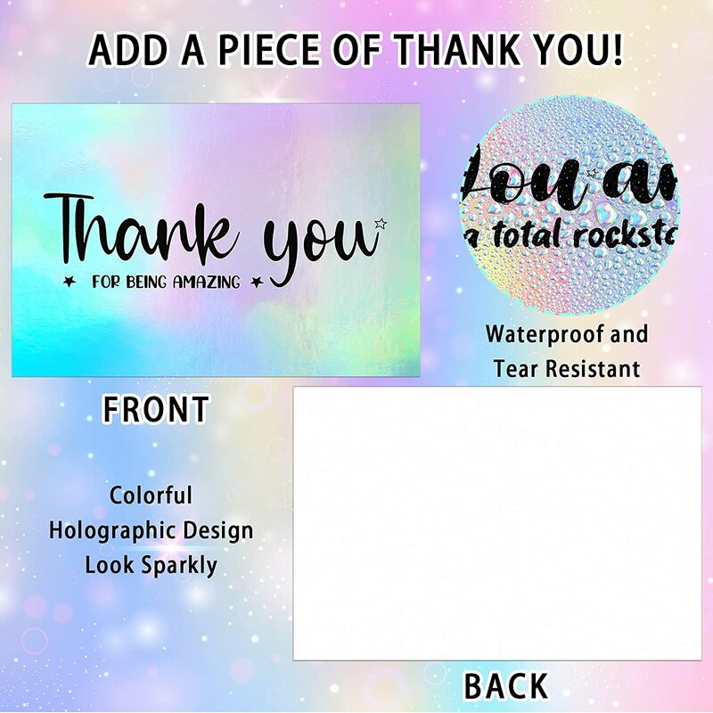 Спасибо, голографические открытки, 10-50 шт. для поддержки, студенческие Детские мотивационные открытки 5x9 см, прямоугольные радужные визитные карточки
