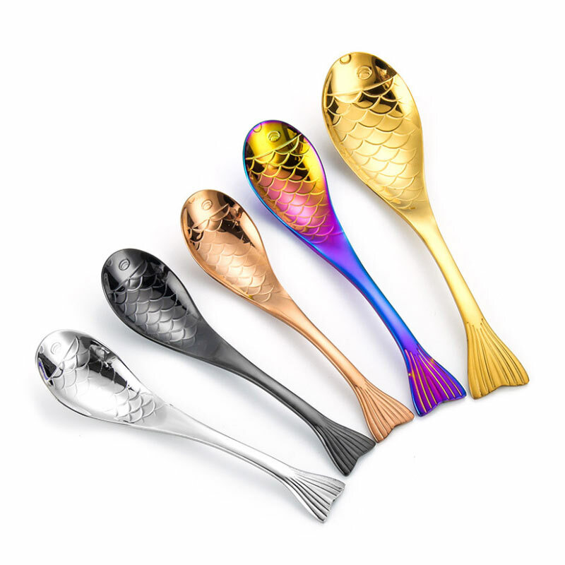 304 Stainless Steel Spoon Dessert Mermaid Shape Spoon Coffee Spoon Rice Spoon Creative Fish Spoon Children Cartoon Spoon