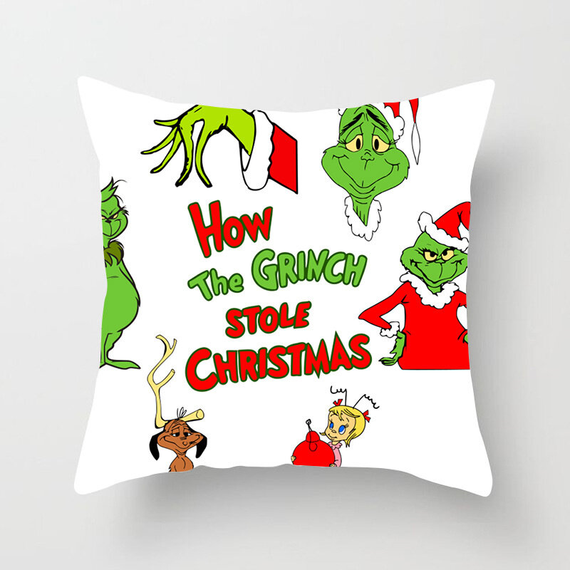 Funda de almohada de 45x45cm Grinch para decoración navideña, funda de cojín de dibujos animados para sofá, decoraciones navideñas para el hogar 2022