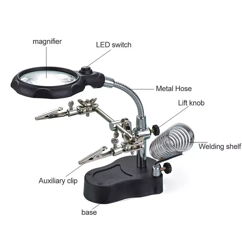 New magnifying glass 3,5 x 12X 3rd piece, aid Clip, LED lighting, hand welding stand, magnifying glass, Lens Repair