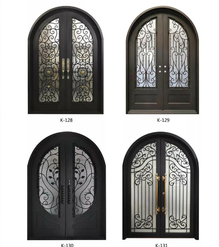Desain Pintu Masuk Besi Cor Galvanis Modern Keamanan Pintu Besi Tempa Pintu dengan Pintu Depan Kaca untuk Masuk Rumah