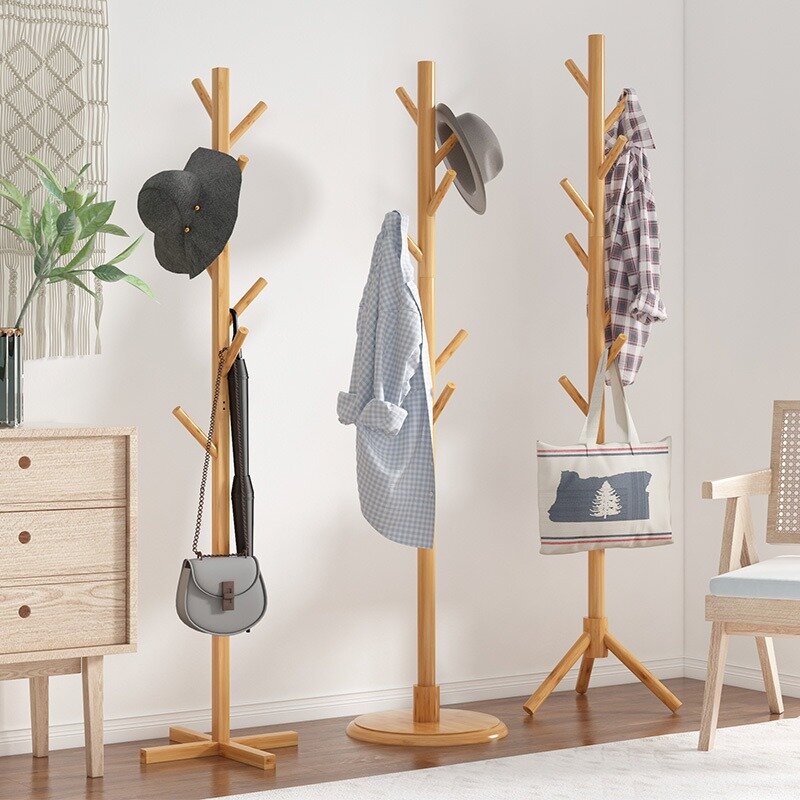 Wooden Coat Rack with 8 Hooks 180/150cm Free Standing Hall Coat Tree Hanger Stand 3 Adjustable Size Easy To Asseemble Cloth Rack