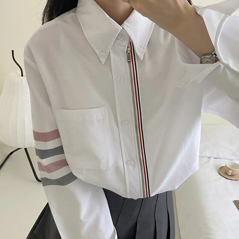 High Quality Korean Fashion TB Academy Style Shirt Design Sense Coat 23 Spring Loose Four Bar Gentle Design Style Top