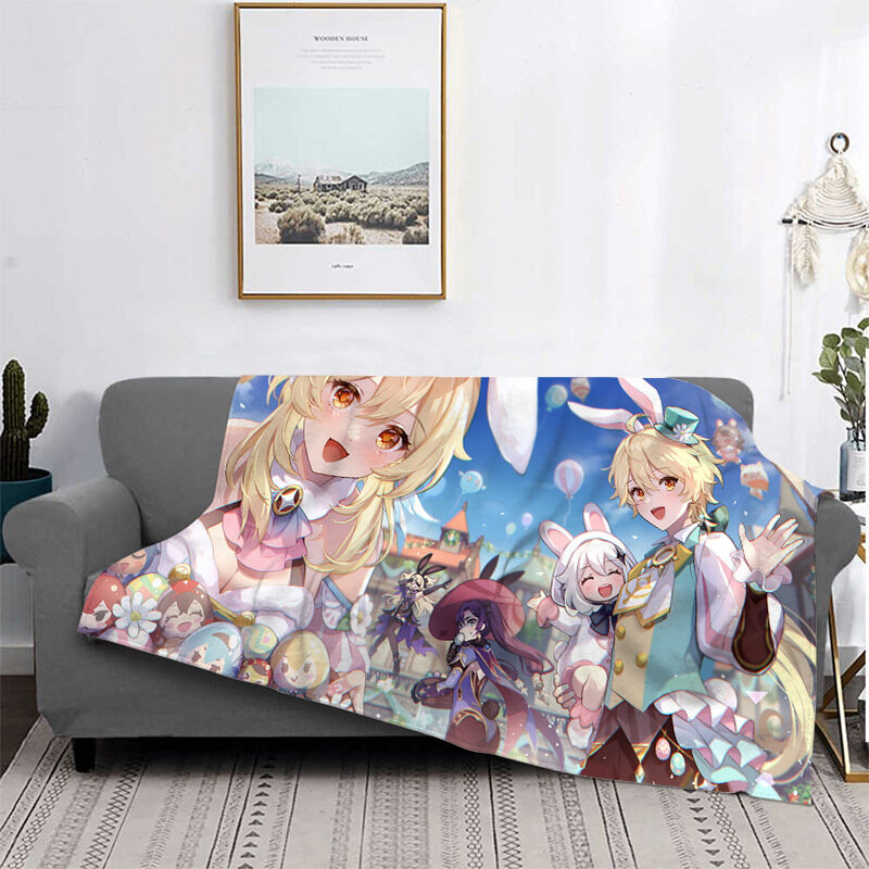 Manta de impacto de dibujos animados Genshin, manta de franela suave de Anime transpirable, forro polar de Coral súper cálido para dormitorio, ropa de cama de viaje, 200x150cm