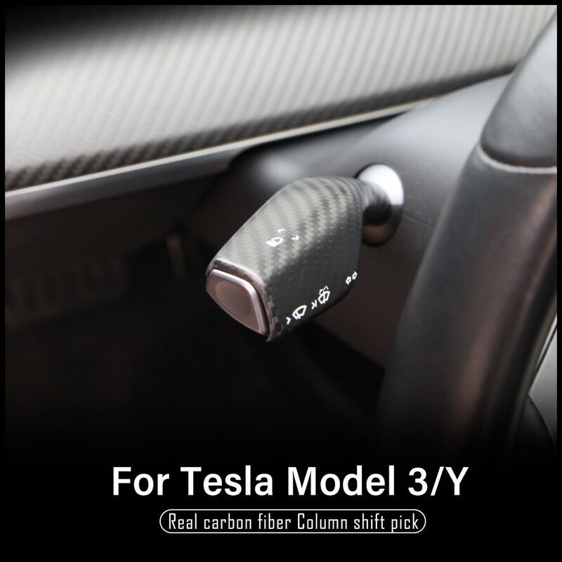 Real Carbon Fiber Column Shift Beschermhoes Decoratieve Stickers Nieuwe Auto Accessoires Voor Tesla Model 3 Y 2021 2022-2017/2Pcs