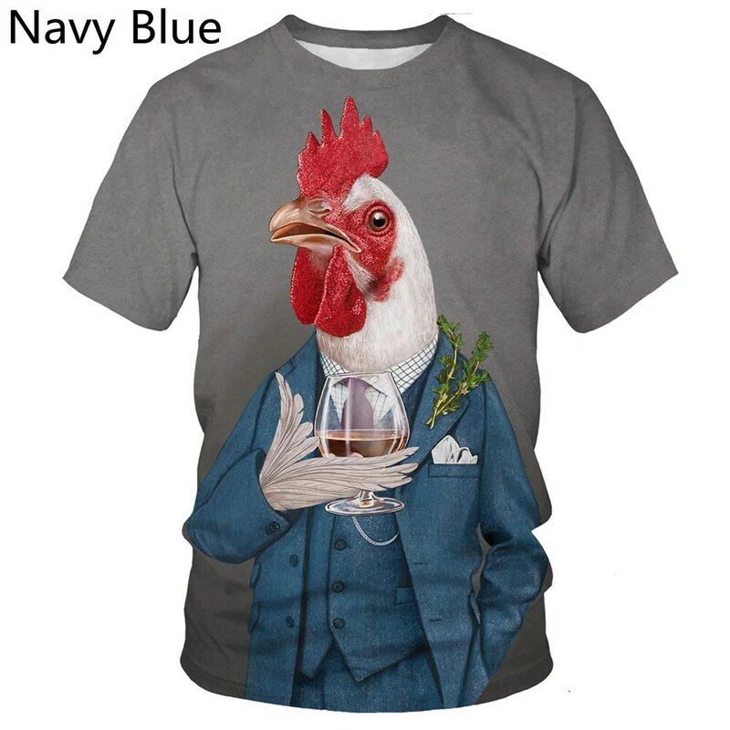 Camisetas divertidas para hombre, Tops cortos de verano con estampado de pollo, camisetas informales de animales, Camiseta de gran tamaño a la moda 2022