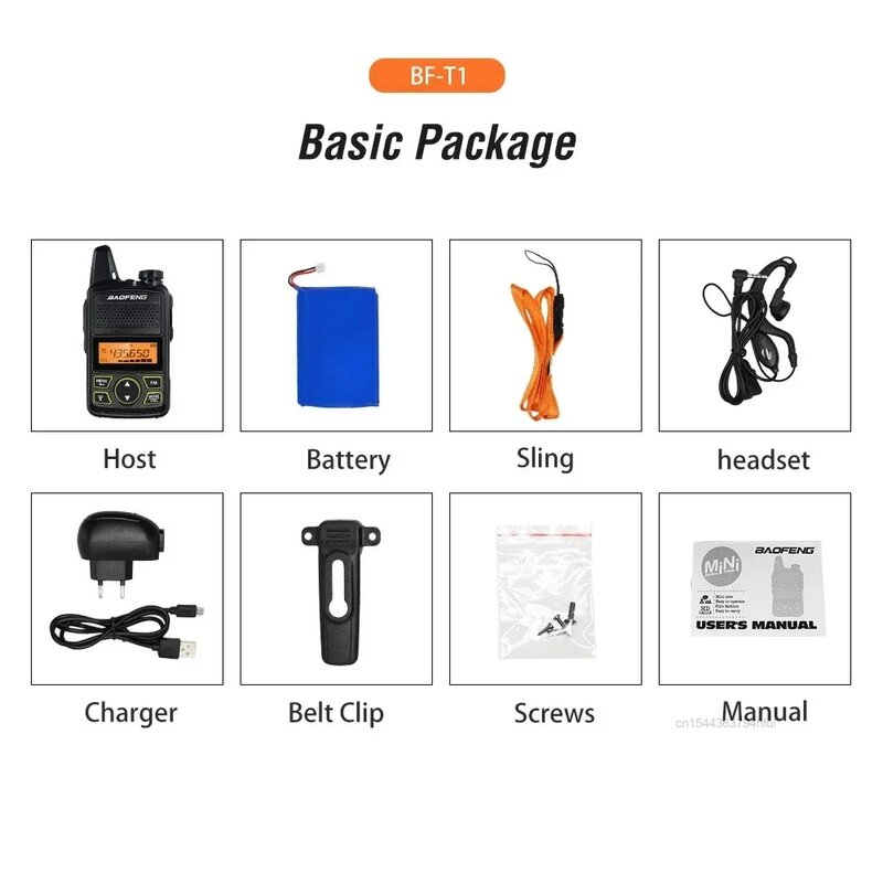 Baofeng-Mini walkie-talkie BF-T1, Radio bidireccional portátil, UHF, 400-470MHz, 1500mAh, carga USB, transceptor HF, 20 canales