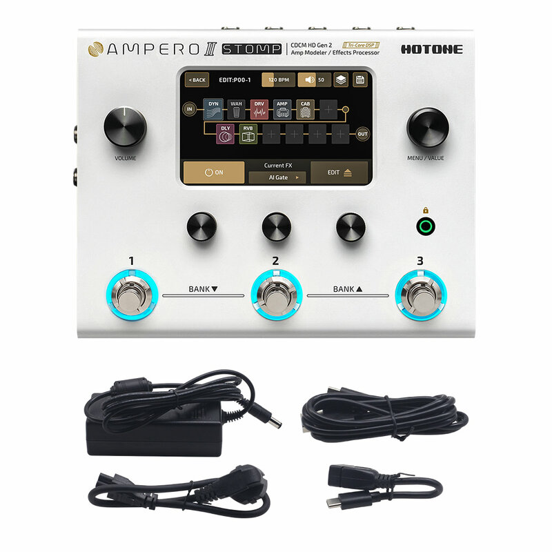 Ampero II Stomp Guitar Bass Amp, Modelação de Armários IR Simulação, Pedal Multi-Efeitos, MIDI IO Stereo, Interface de Áudio USB