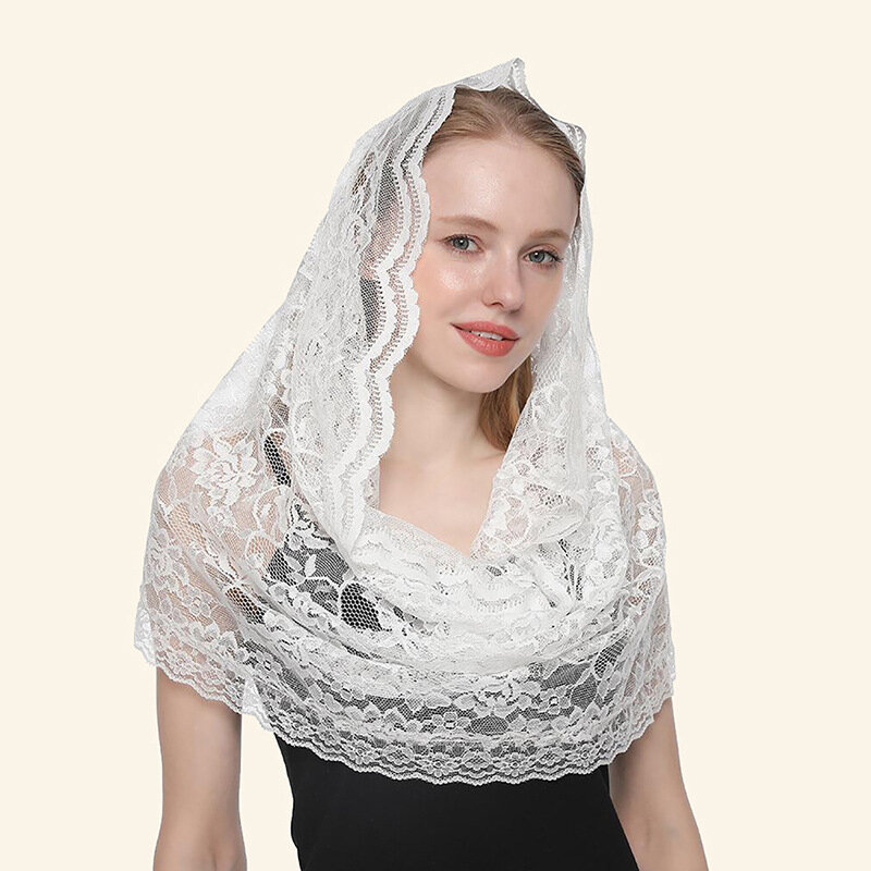 2023 New Arrival Lace Flower Scarf Round Bandana Fashion Prayer Kerchief Church Shawls Scarves Muslim Head Wraps 1PC Retail