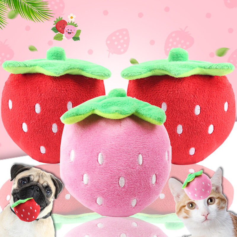 Nette Plüsch Erdbeere Gefüllte Cartoon Quietschende Katze Spielzeug Erdbeere Puzzle Für Kätzchen Kauen Interaktive Squeaker Spielzeug Für Pet Produkt