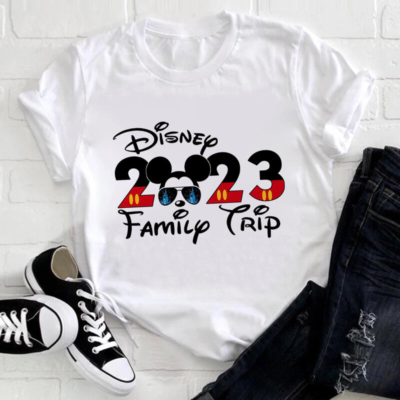 Disney Minnie เสื้อยืด2023แฟชั่นครอบครัว Ropa Mujer แขนสั้น Basic สีขาว Tumblr Urban Casual Kaus Anak Perempuan