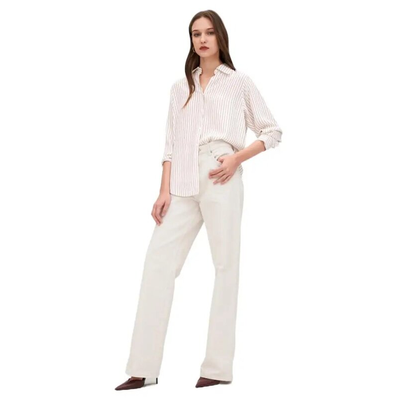 19mm Pinstripe Silk Oversize Style Shirt Women Basic Chinese Long Sleeves Elegant Lightweight Wrinkle-resistant