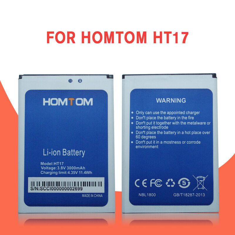HOMTOM HT17 Battery 100% Original Batteries Replecement Large Capacity 3000mAh Back-up Battery for HOMTOM HT17 Pro Smartphone