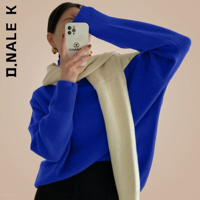 D.Nale K Autumn Winter Thicken Warm Basic Pullover Loose Cashmere Turtleneck Knitted Sweater Women Female Casual Simple Jumper