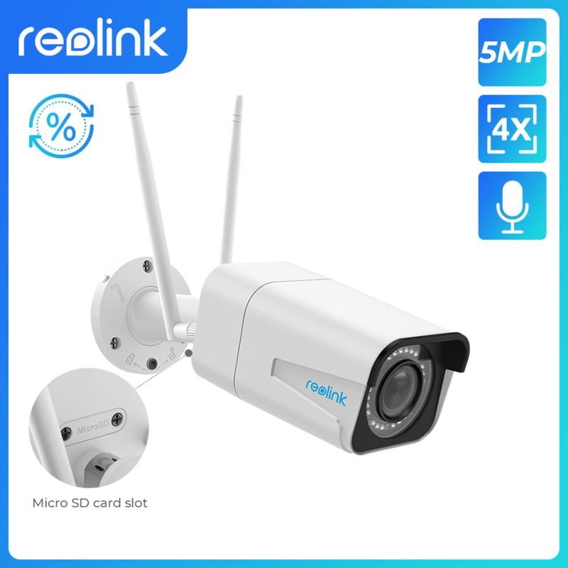 Reolink กล้อง Wifi 5MP Bullet 2.4G/5G 4x Optical Zoom ไมโครโฟนในตัวช่องเสียบการ์ด SD night Vision กลางแจ้งในร่ม RLC-511W