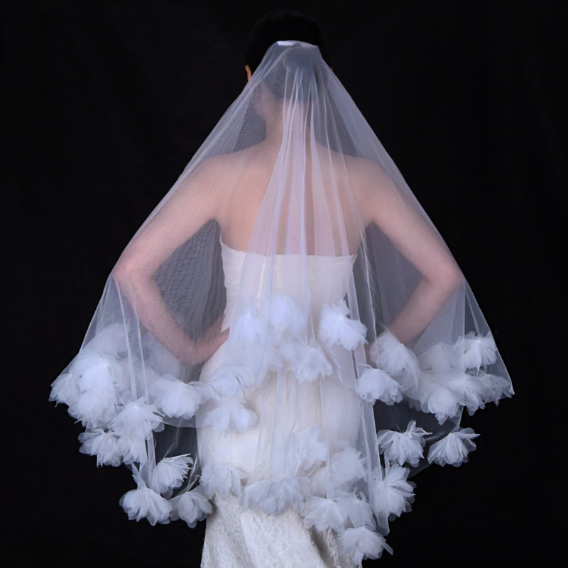 Due strati Tulle da sposa Voile Mariage avorio nero bianco pizzo Flowe velo da sposa corto con pettine velo da sposa accessori da sposa