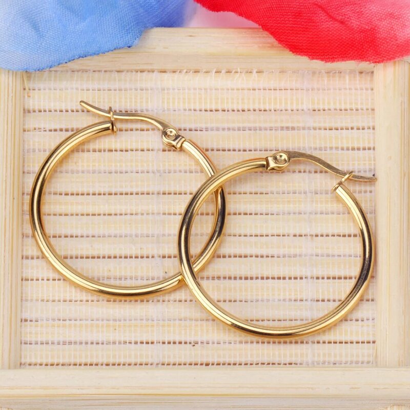 LUXUSTEEL 1Pair/2Pcs Stainless Steel Hoop Earrings For Women Men Silver Color Round Small Big Circle Huggies Punk Jewelry10-65mm
