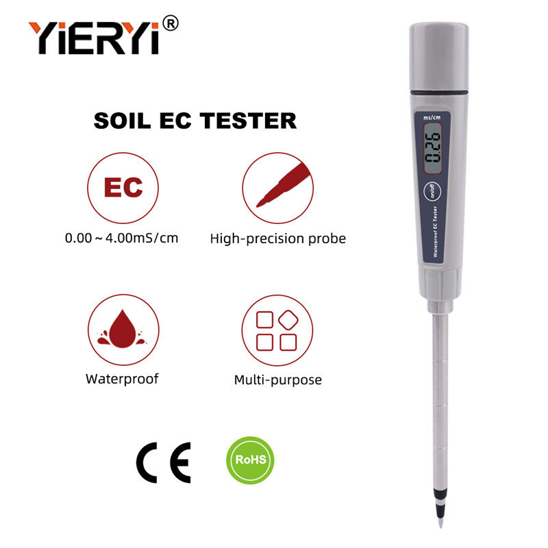 Yieryi EC-316 Soil EC Tester ATC High-Precision Digital Soil Meter Conductivity Tester 0-4.00 MS/cm for Plants Laboratory Soil