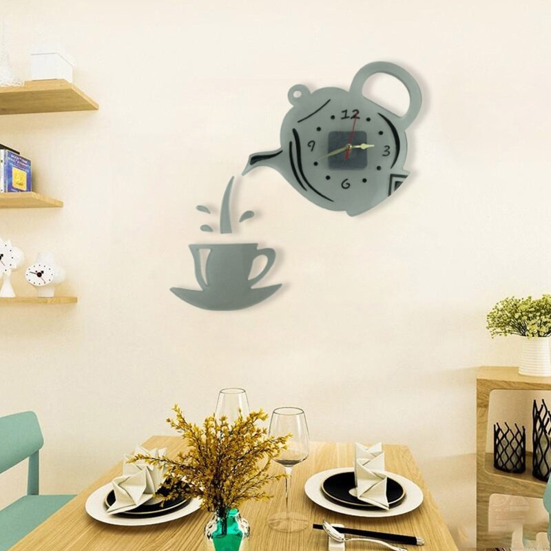Fashion Clock Resin Mold Kettle Tea Cup Clock Silicone Resin Mold Wall Hanging Mold for Epoxy DIY Crafts Jewelry Making