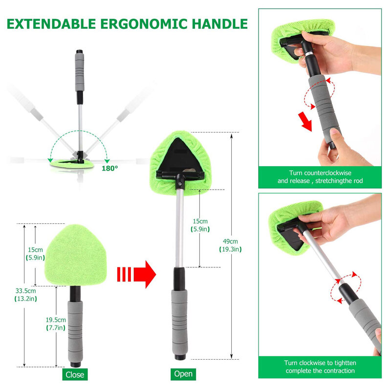 Car Long Handle Windshield Cleaner Brush Wiper Telescopic Handle Car Window Glass Washer Soft Towel Brush Car Care Cleaning Tool