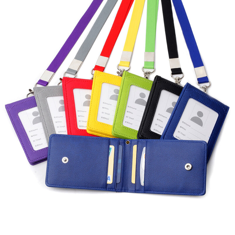 명함 홀더 개폐식 ID 카드 포토 카드 홀더 넥 스트랩 매는 밧줄 배지 카드 지갑 사무용품 고정식