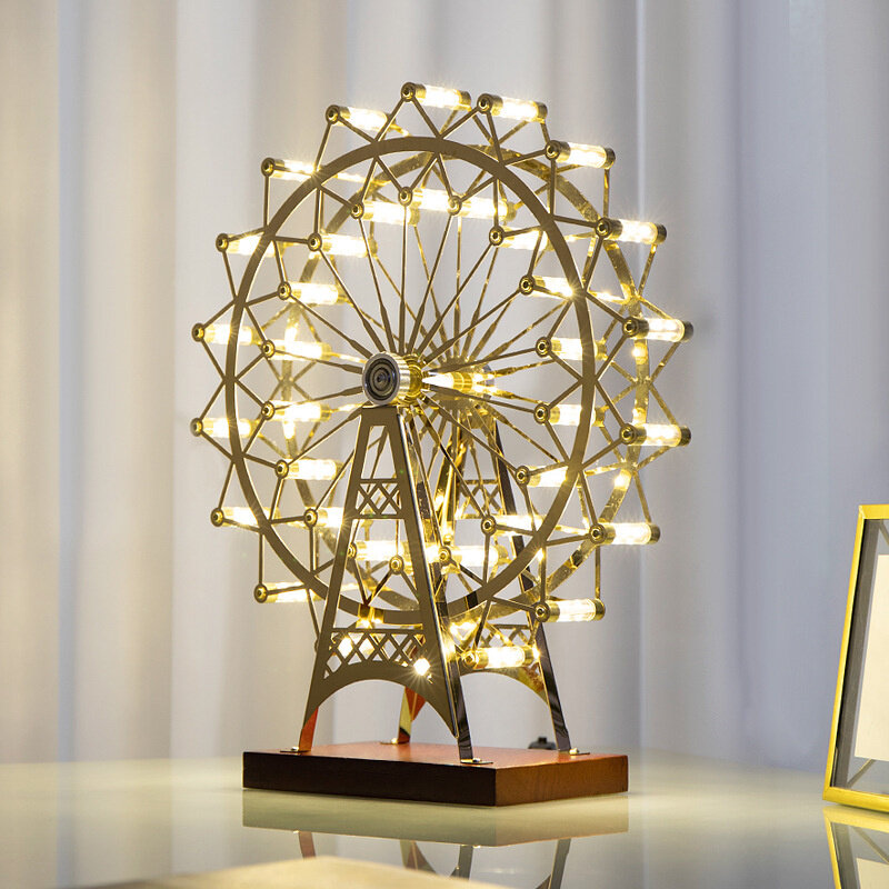 Lampada da tavolo con ruota panoramica nordica lampada da notte a Led USB decorazione domestica creativa camera da letto rotante regalo di compleanno di san valentino fresco