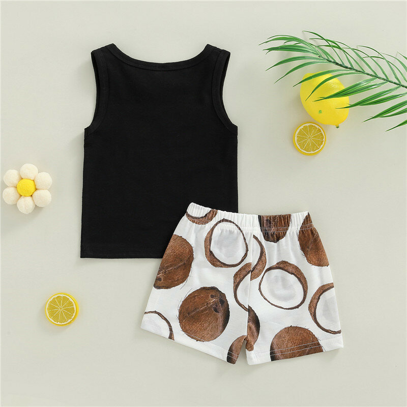 Kid Pants 2pcs Suits Sleeveless Letters Print Vest Tops Summer Spring Short Coconut Print Unisex Pants Outfits Summer Clothing