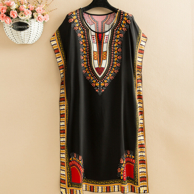 Fdfklak-Chemise de nuit mi-longue de style ethnique pour femmes, chemise de nuit de plage, chemise de nuit d'été, robe mère