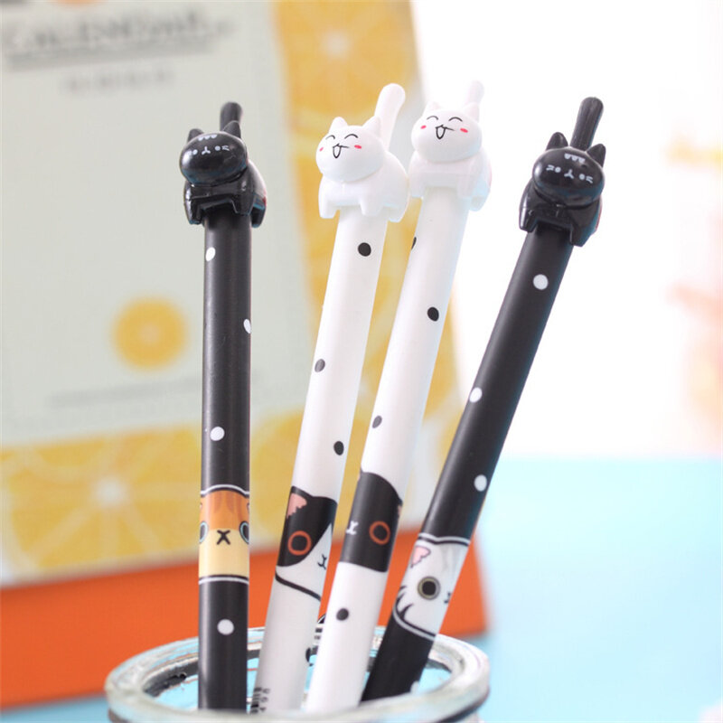 3D Kawaii แมวคริสต์มาสปากกา0.38มม.เติมแท่งหมึกสีดำปากกาเจลสำหรับเด็กนักเรียนโรงเรียนอย่างเป็นทา...