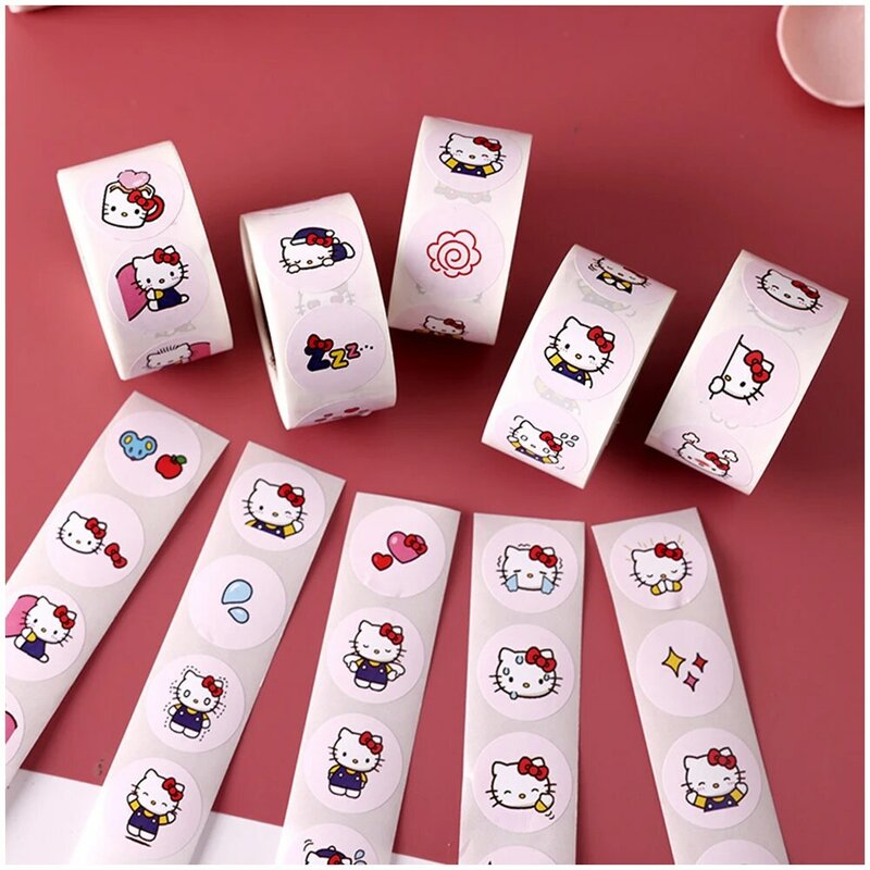 500Pcs Children's Cute Hello Kitty Kuromi Cartoon Stickers Baby Stickers Kindergarten Inspirational Little Reward Roll Stickers