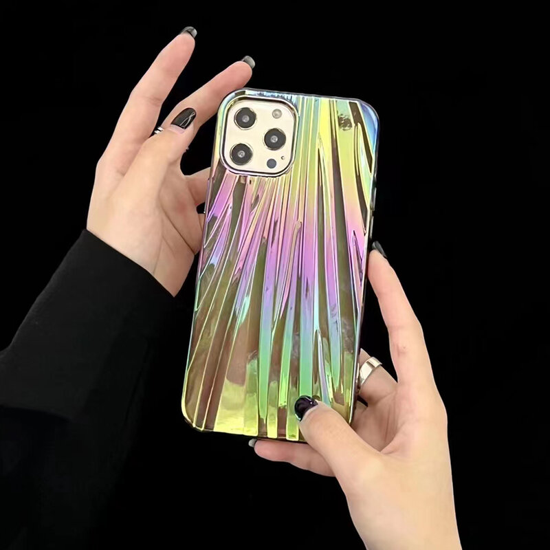 Luxury Laser Transparent Gradient Phone Case For iPhone 13 12 11 Pro Max XR XS Max 3D Curved Texture Shockproof Bumper Cover
