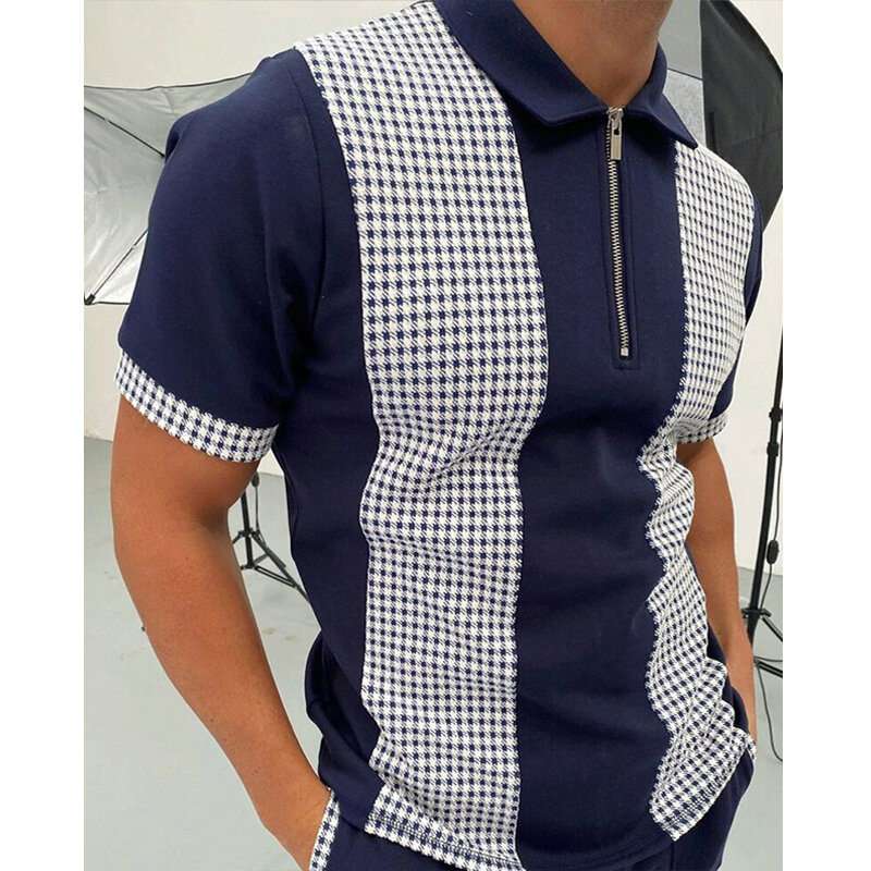 Рубашка-поло мужская клетчатая, Повседневная блуза с коротким рукавом, вентилируемая, в винтажном стиле, лето