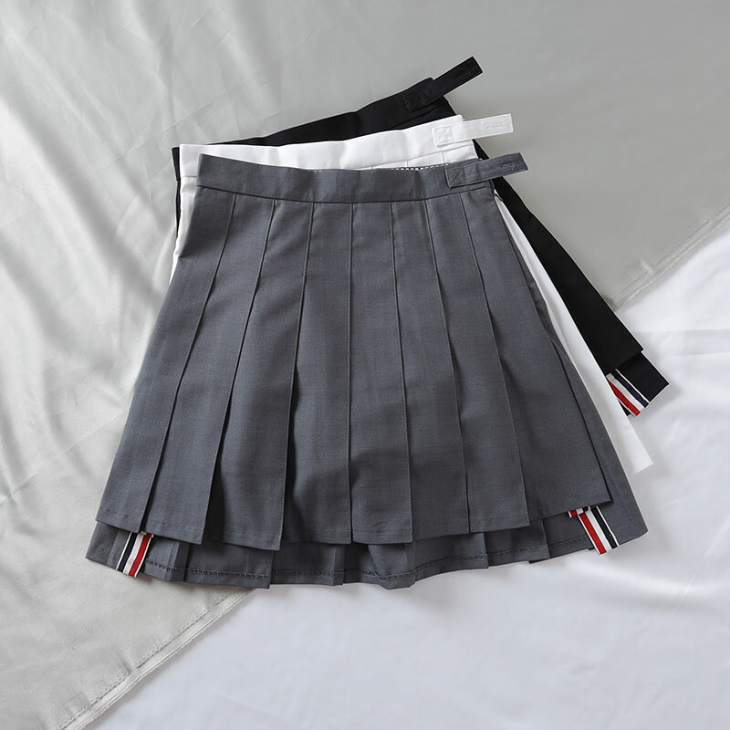 Jupe courte américaine plissée, taille haute, costume mince, matériel, jupe fendue sur le côté