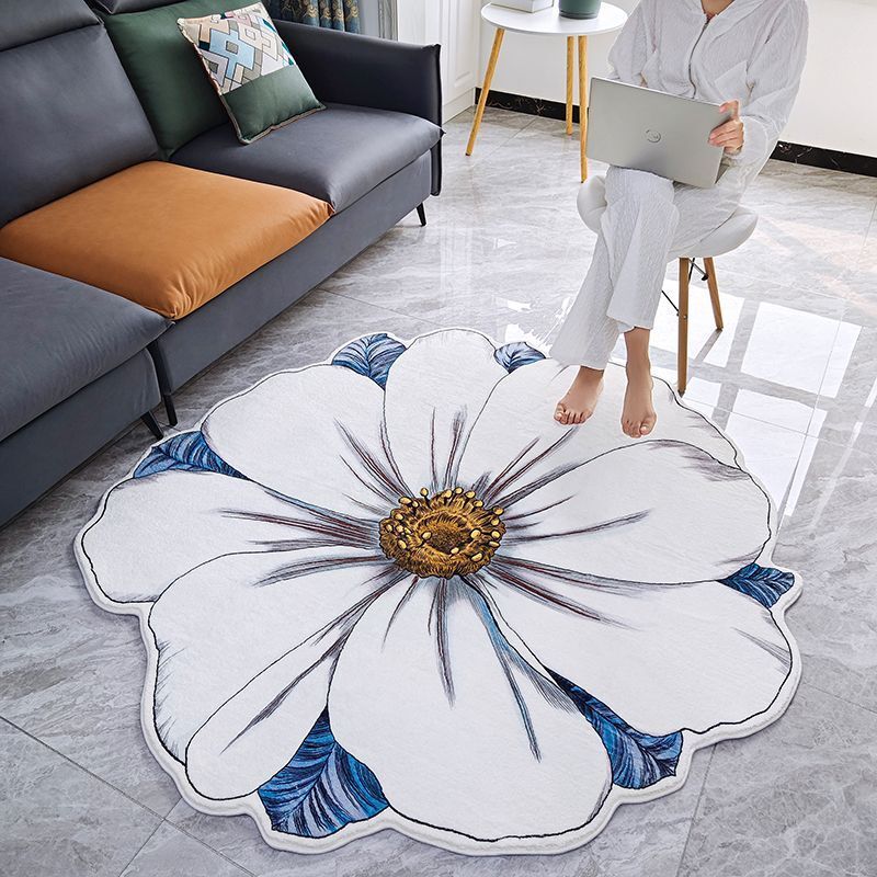 유럽식 거실 카펫 흰색 꽃 침실 깔개, 토양 방지 양모 캐시미어 바닥 매트 양모 꽃 카펫 목욕 매트