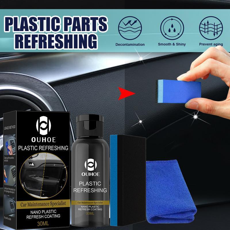 Agente de revestimiento revitalizante de plásticos para coche, agente de reacondicionamiento de coche con esponja, 30ml/50ml