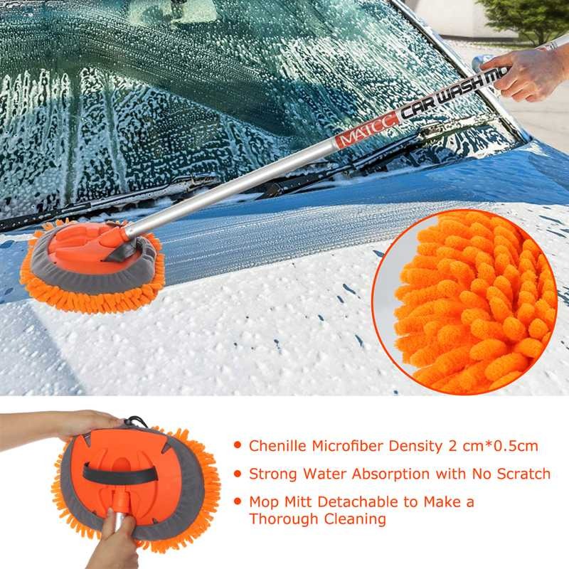 62" Car Washing Mop Car Cleaning Brush Car Wash Brush Telescoping Long Handle Cleaning Mop Chenille Broom Auto Window Soft