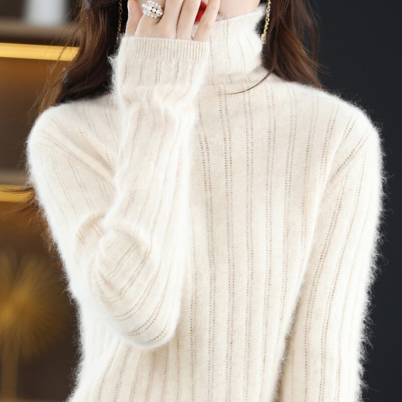 Hollow Mink Plush maglione con scollo a pelo lavorato a maglia da donna nuovo autunno inverno Slack Relaxed Outwear Versatile Slim Underwear Top
